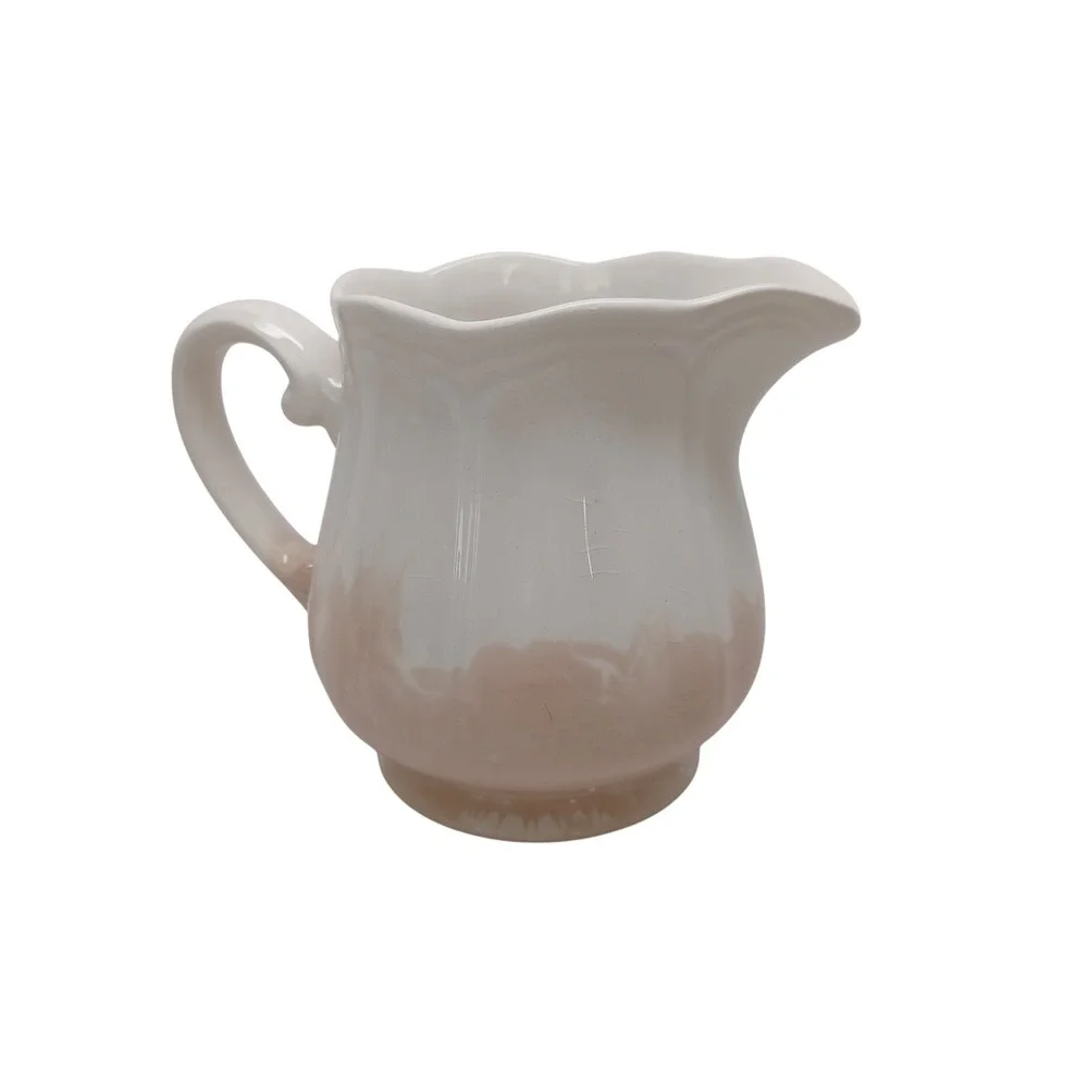 Federalist Ironstone Creamer Pitcher White Tan Scalloped Japan 4238 Vintage